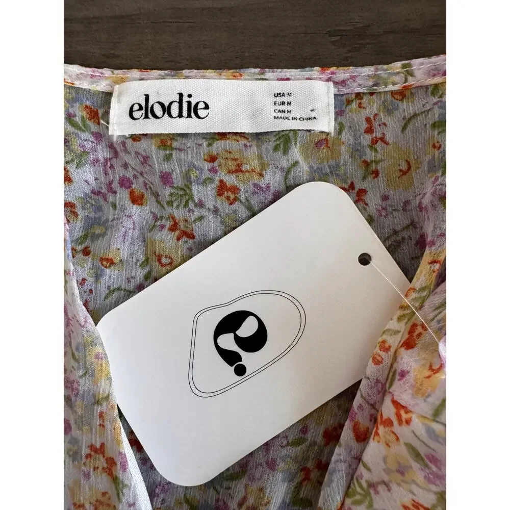 ELODIE Nordstom Women's Pink Yellow Floral Long Sleeve V-Neck Mini Dress Size M - Picture 5 of 6